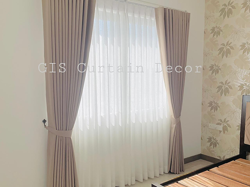 Eyelet curtains installed in a modern interior